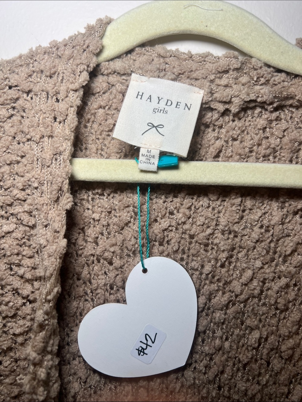Hayden Girls Chunky Taupe Popcorn-Knit Open Cardigan - Picture 2 of 3